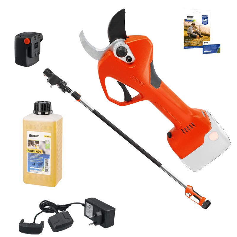 Stocker 63604 Kit Forbice Magma E-40 TP 21 V + Manico Telescopico Orientabile + Batteria + Caricabatterie