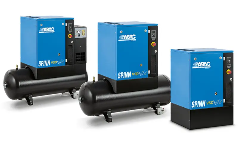 ABAC SPINN VS 2,2-7,5 kW - Compressore a Vite a Velocità Variabile senza Serbatoio, Serbatoio 200 L + essiccatore