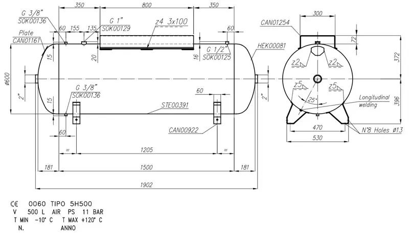 Dimensioni VEC04705 - 500 L