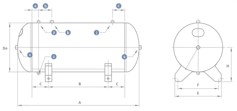BGL Serbatoio Orizzontale Aria Compressa - Verniciato 11 bar - da 100 a 720 L