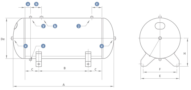 BGL Horizontal Compressed Air Tank - Galvanized 11 bar - from 500 to 720 L