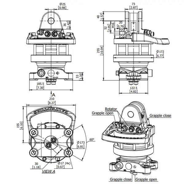 Baltrotors GR463 - Rotatore 45 kN con Flangia 4 Fori - per Pinze Forestali MHS