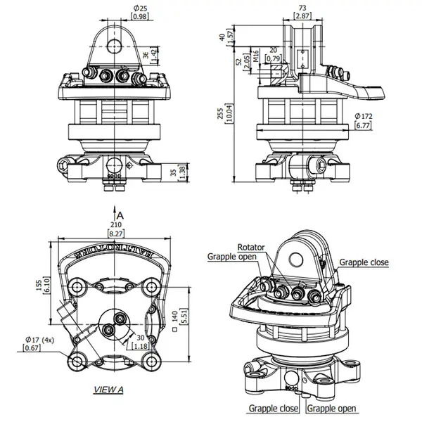 Baltrotors GR465 - Rotatore 45 kN con Flangia 4 Fori - per Pinze Forestali MHS