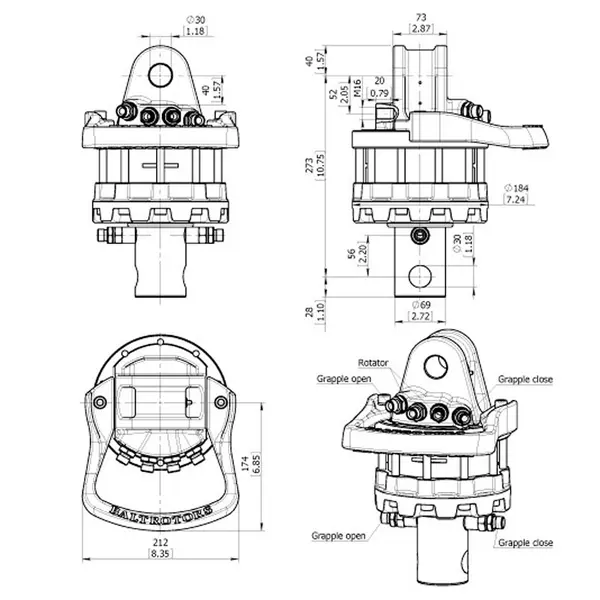 Baltrotors GR55M - Rotatore 55 kN per Pinze Forestali - Rotazione Illimitata