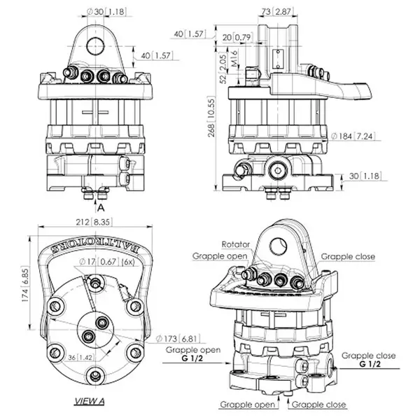 Baltrotors GR55MF - Rotatore 55 kN con Flangia 6 Fori - per Pinze Forestali MHS