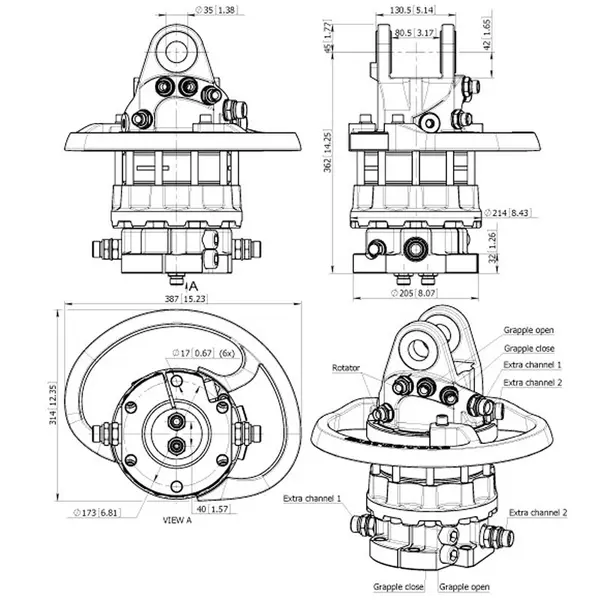 Baltrotors GRS10 6 Vie - Rotatore +100/-80 kN con Flangia 6 Fori - per Pinze Forestali MHS