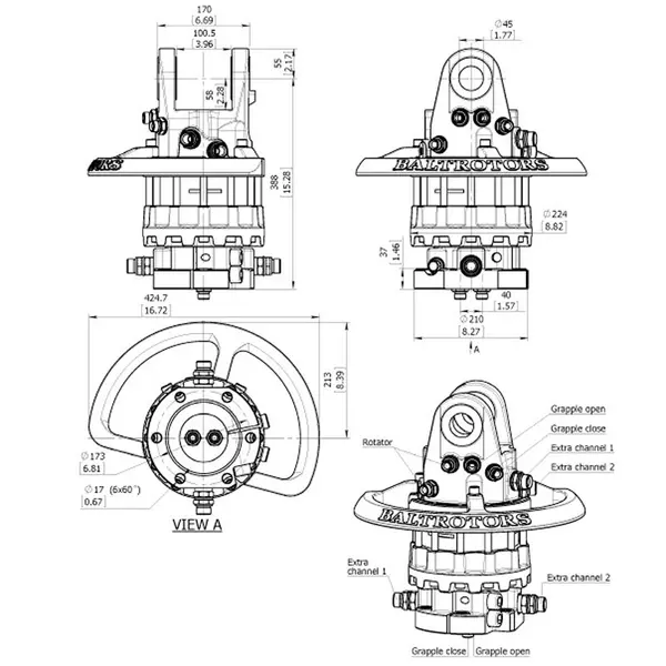 Baltrotors GRS12S - Rotatore +120/-90 kN con Flangia 6 Fori - per Pinze Forestali MHS