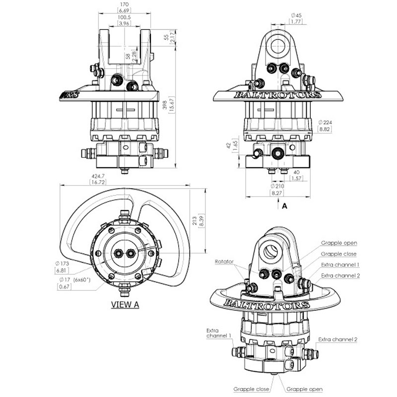 Baltrotors GRS16S - Rotator +160/-90 kN with 6 Hole Flange - for MHS Forestry Clamps