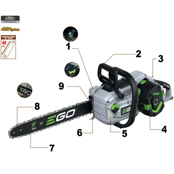 EGO CS1810 E - Motosega Barra e Catena Oregon 45 cm con Lubrificazione Automatica