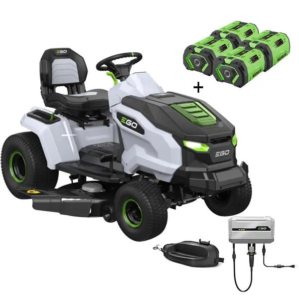 EGO TR 4200 E - Kit Trattorino T6 con Caricabatteria e Kit Promo 4 x 10 Ah