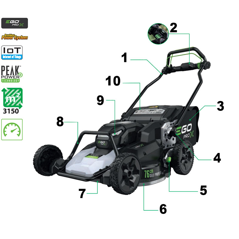 EGO LMX 7600 SP - Self-Propelled Lawnmower for Large Areas, 10 Cutting Heights