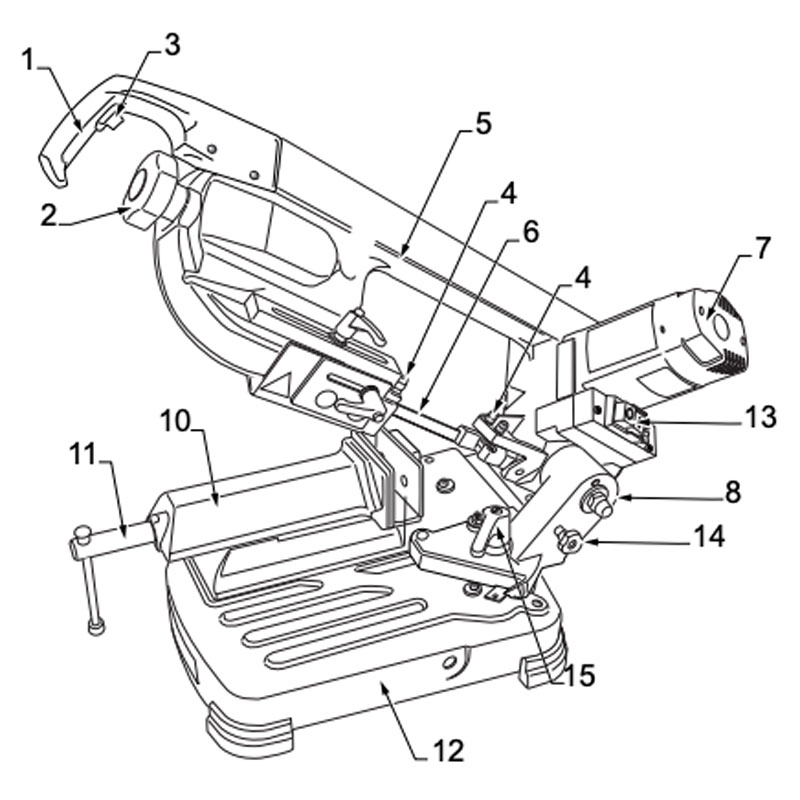 Components of the Femi NG 105 XL band saw