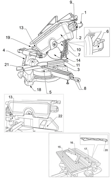 Componenti della troncatrice sega circolare taglio legno e alluminio 1050 3D