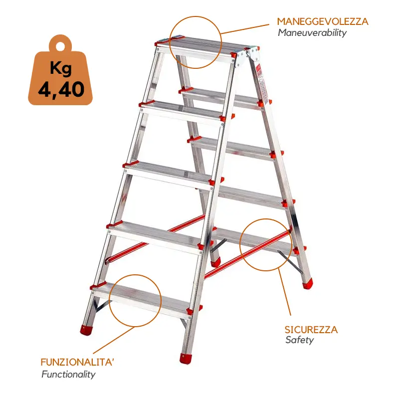 Gierre Stylo BA230 - Sgabello a Doppia Salita con 4 Gradini Alluminio