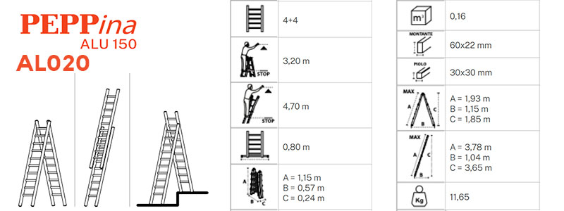 Gierre Peppina AL020 - Aluminum Multifunction Work Ladder