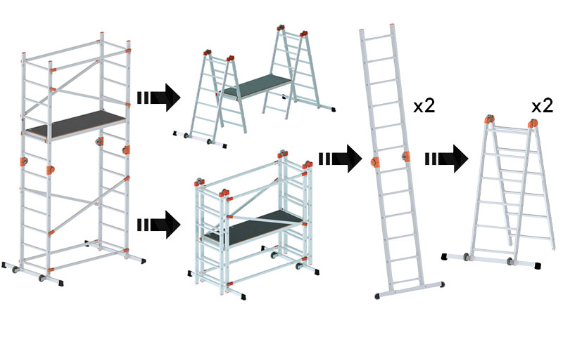 Gierre Fast&Lock 200 FA200FL - Scaffolding Transformable in 4 Positions Height Up to 4.13 m