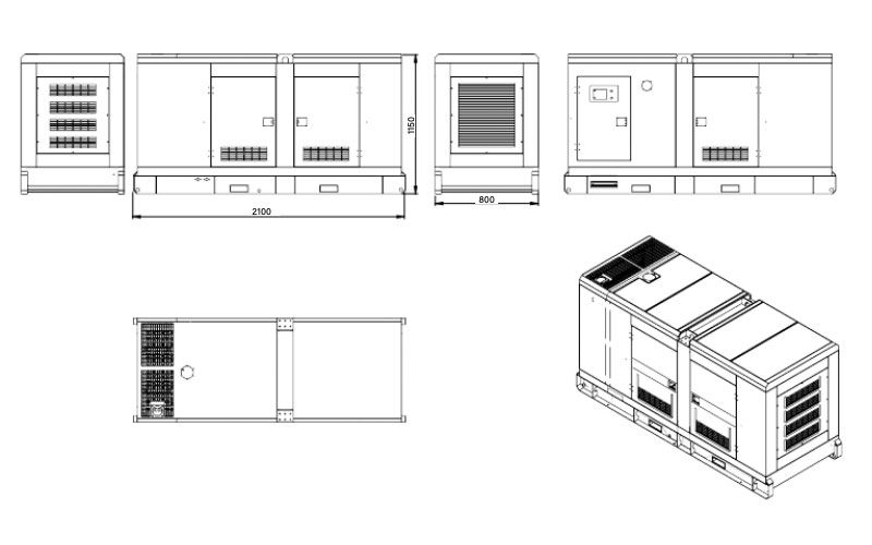 Dimensioni Gruppo Elettrogeno Hyundai 65552 Trifase Silenziato