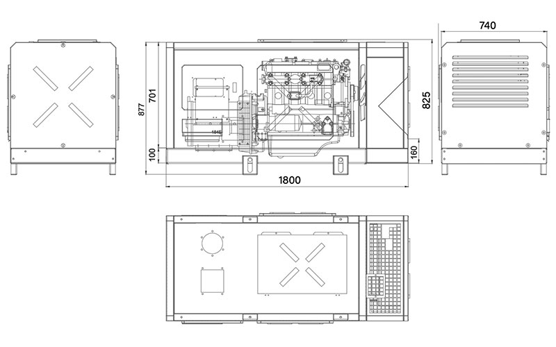 Dimensions Hyundai 65522 Diesel Generator 28 kW Three-Phase Silent 1500 rpm
