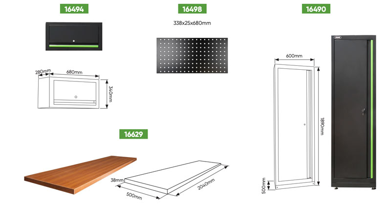 JBM Serie 446 - Piano di Lavoro 50 cm Attrezzi in Crono-Vanadio Inclusi
