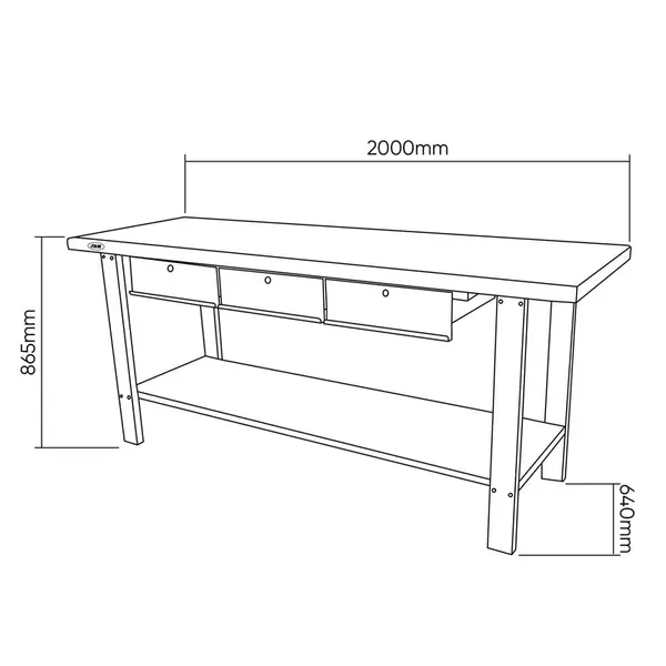 JBM 51738 - Tavolo di Lavoro a 3 Cassetti Professionale per Officine