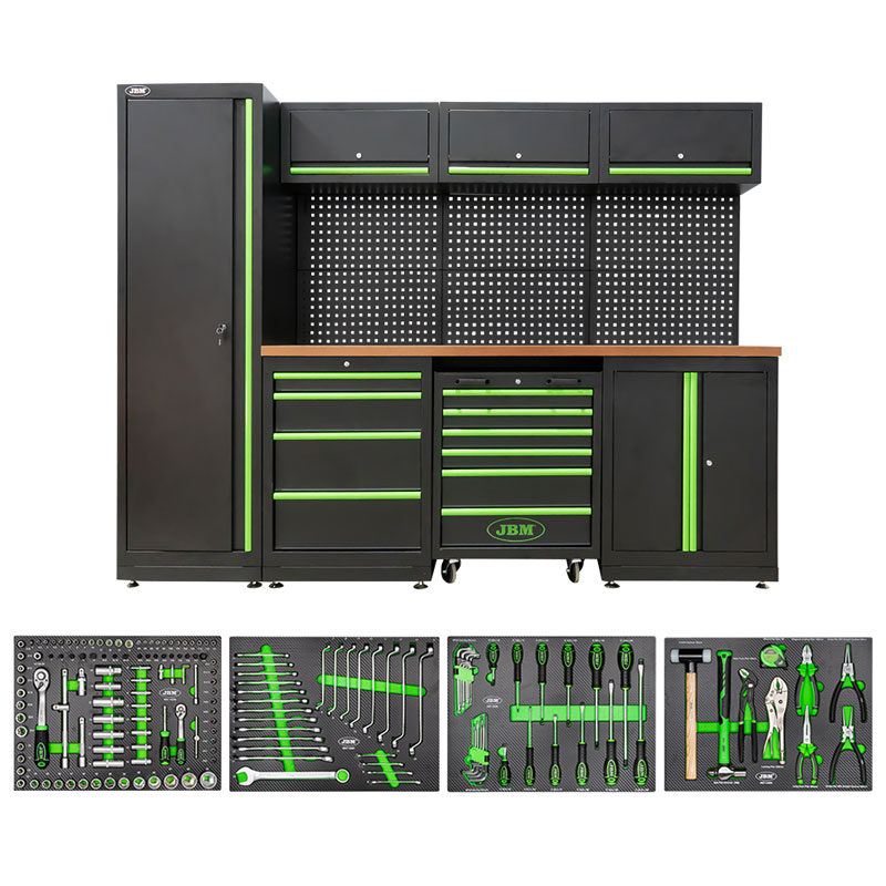 JBM SERIE446 Set di Mobili componibili per Officina (18 pezzi) + Set di 4 moduli di utensili in Carbonio EVA