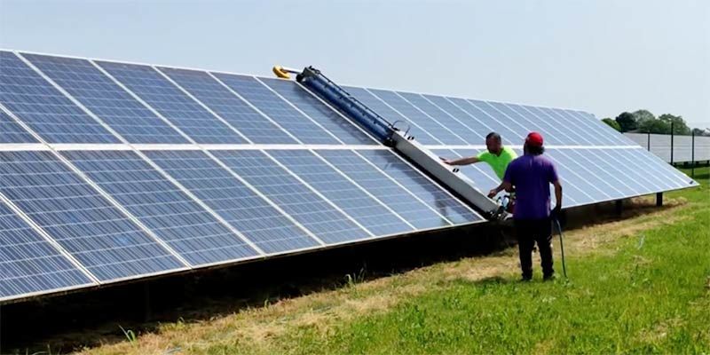 Using the Brush to Clean California Solar Panels from the Ground