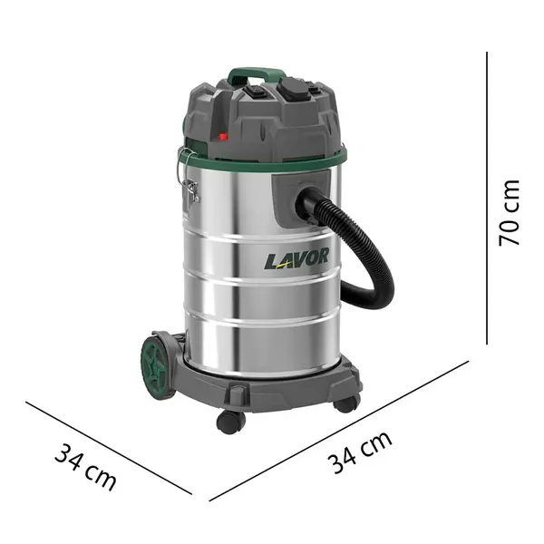 Dimensioni bidone aspirapolvere Lavor Dozzy Power 30XES capacità 30 litri per uso hobbistico avanzato