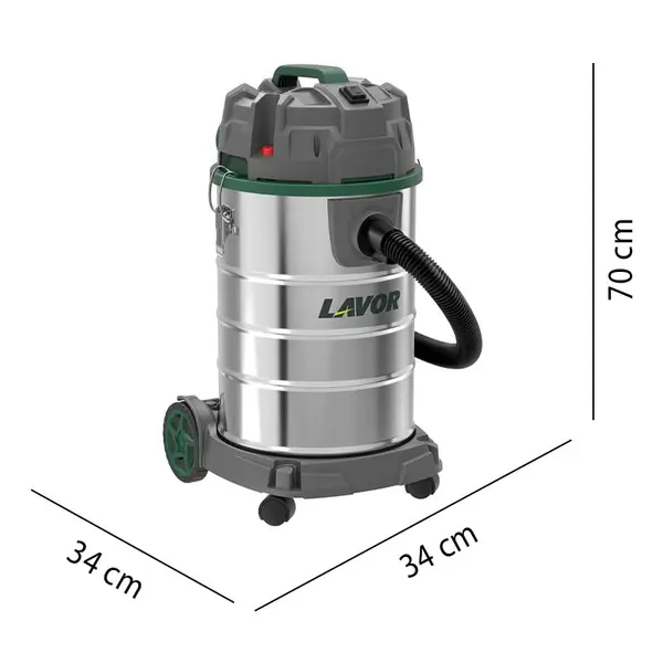 dimensioni aspiratore Lavor Dozzy Power 30XS bidone aspirapolvere professionale 30 litri con struttura compatta e carrello