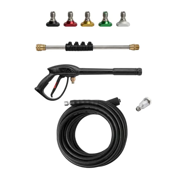 Dotazione standard idropulitrice Lavor Kama 1409 con tubo alta pressione, pistola, lancia, ugelli e raccordi