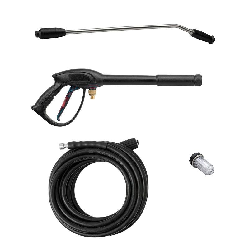 Le nettoyeur haute pression Lavor Mezen 1510 est livré de série avec un tuyau flexible, des buses haute pression, un raccord de lance et un pistolet professionnel.