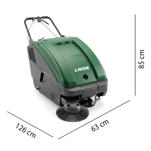 Spazzatrice Lavor SLG 700 ET con indicazione larghezza pulizia e dimensioni totali per superfici medie e grandi
