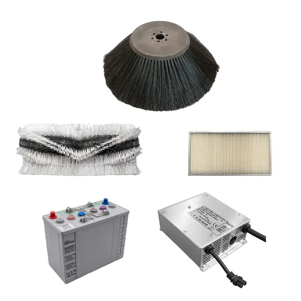 Dotazione completa Lavor SLG 700 ET con batteria, caricabatterie, spazzola laterale e contenitore raccolta