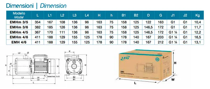 dimensioni Leo EMH