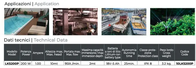 Leo LKS200P elettropompa con dati tecnici