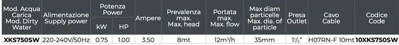 Leo XKS750SW - Elettropompa Sommergibile da Drenaggio in Acciaio Inox
