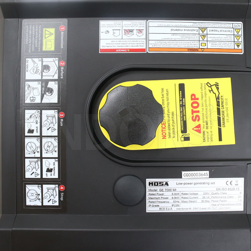 Mosa GE 7000 MI - Gruppo Elettrogeno 7,9 kW tappo carburante