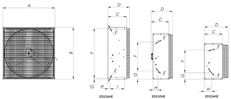 Munters EDS HE 24'' 30'' 36'' - Ventilatore ad Estrazione con Serranda da 0.5 a 0.75 HP