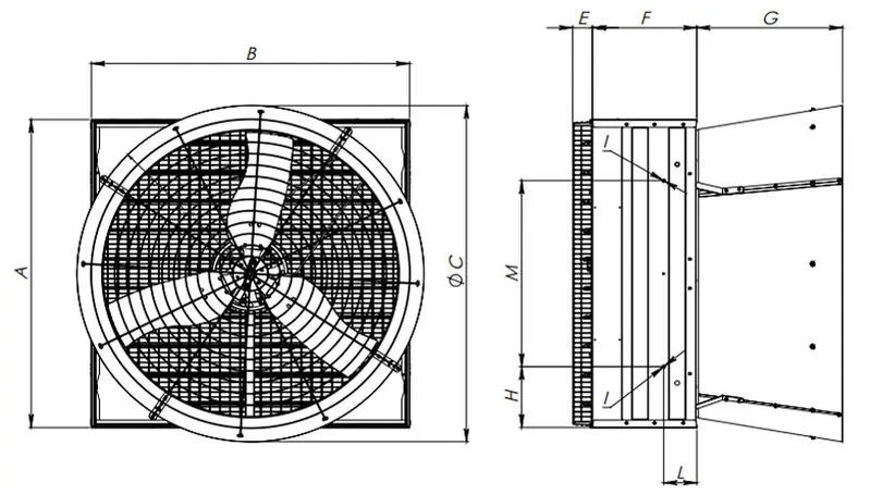 Munters EC52 - Ventilatore ad Estrazione a Cono con Serranda - dimensioni