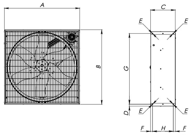 Munters EMS50 - Ventilatore di Circolazione Industriale - da 1 a 1.5 HP dimensioni