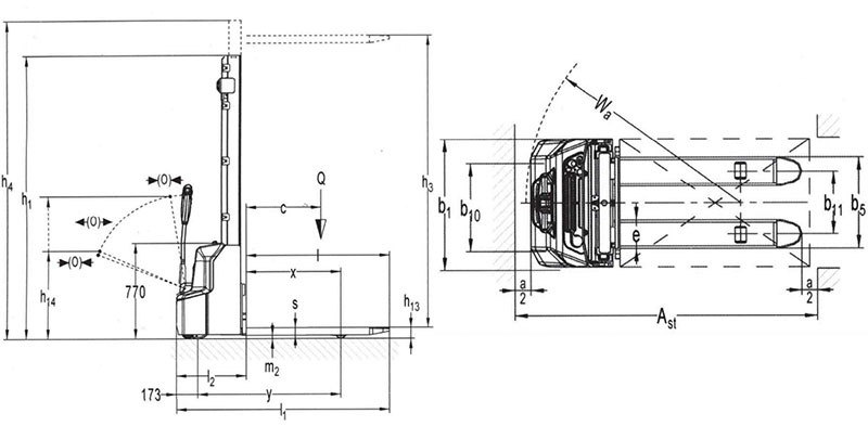 Dimensions of the Novamach N1229E and N1236E - Electric Lifts with a Capacity of 1200 kg