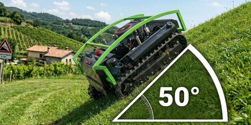 Pogo M-Tech SKK 100 - Heavy-Duty Radio-Controlled Robot Lawnmower for Slopes up to 50°