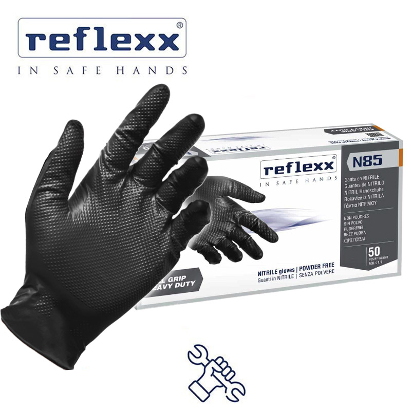 Reflexx N85 Full Grip - Full Grip Nitrile Glove - Heavy Duty 