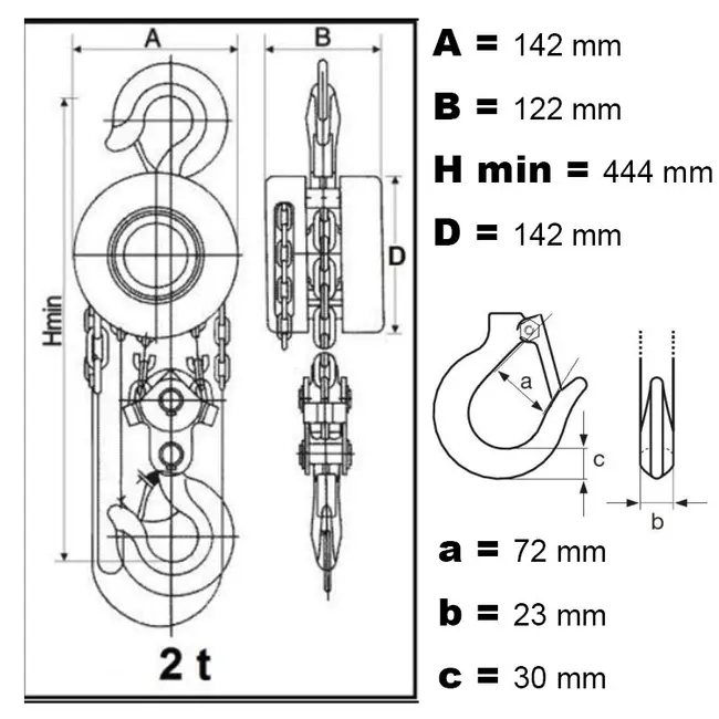 Ribimex Paranco a Catena 2T con 2 fili di catena Forza di Sollevamento 30 KN