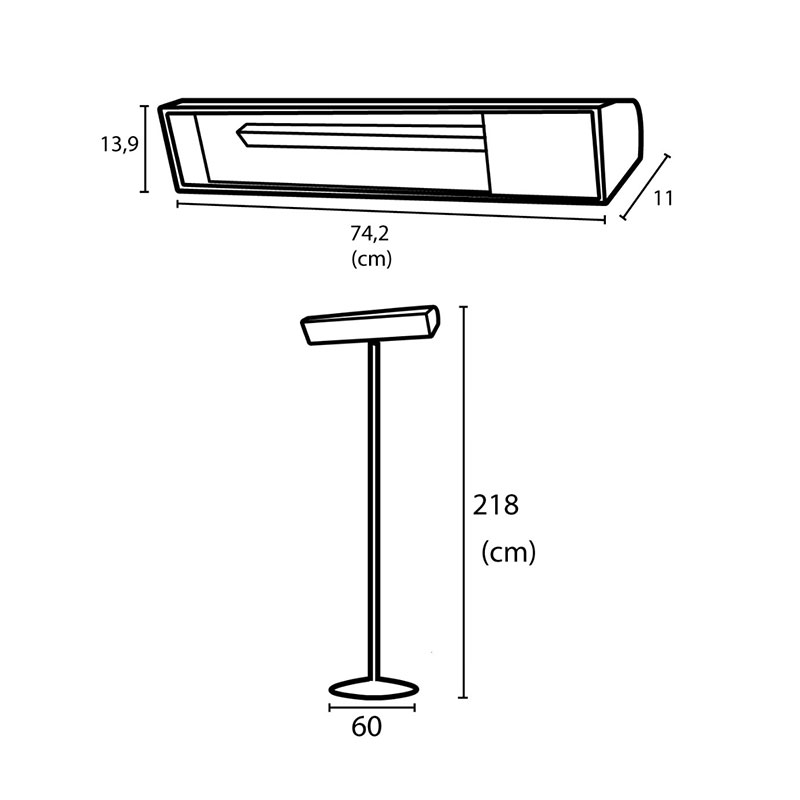 Sined Caldo Vetro Nero 2000 Piedistallo WiFi - Lampada Infrarossi riscaldante con piantana