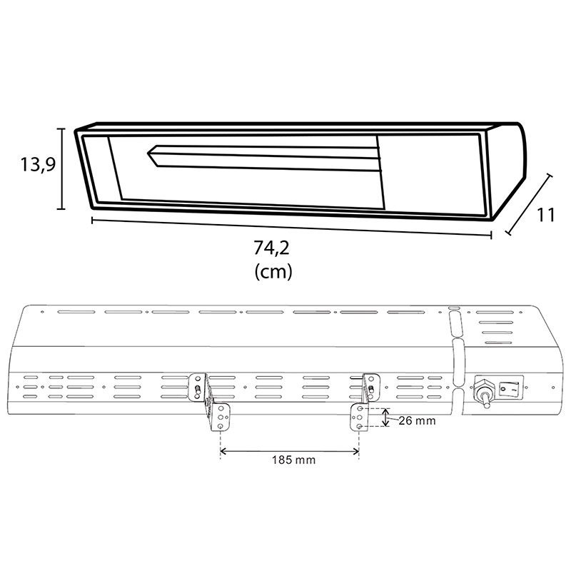 Sined Caldo Vetro Nero 2000 WiFi - Lampada Infrarossi riscaldante da esterno