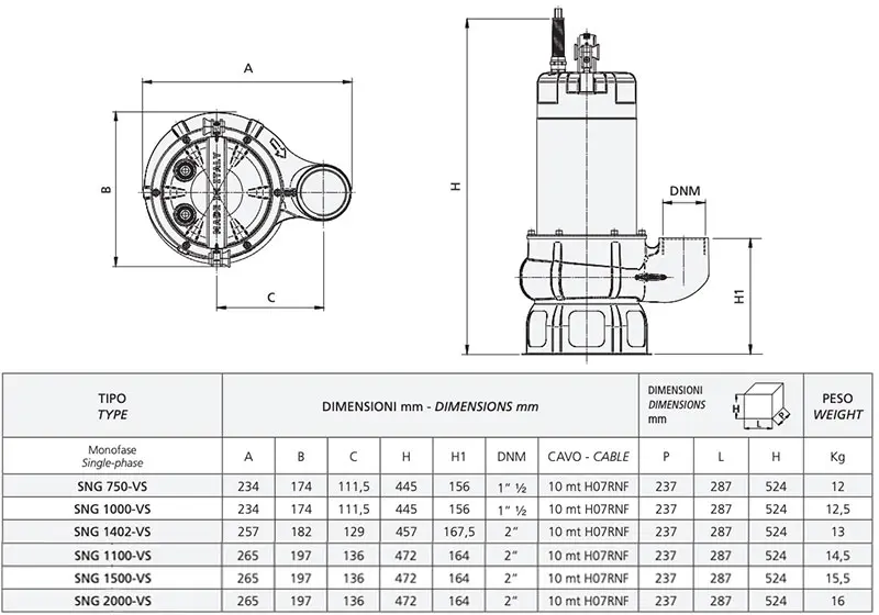 Speroni SNG-VS - Elettropompe Sommerse per drenaggio