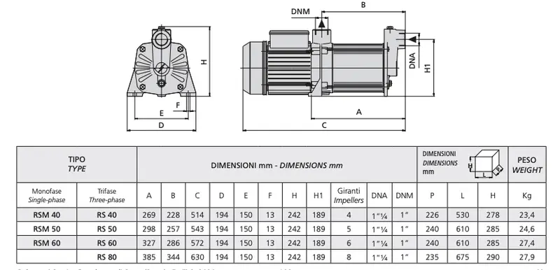 Speroni RSM 40 RSM 50 RSM 60  - Elettropompa Centrifuga