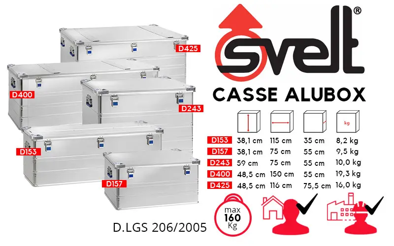 Svelt ALUBOX D153, D157, D243, D400 e D425 - Casse in Alluminio per Trasporto e Stoccaggio