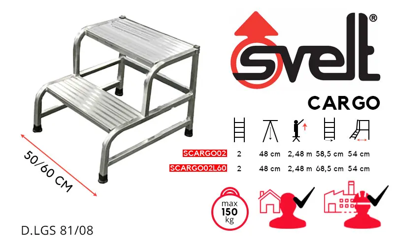 Svelt Cargo SCARGO02 SCARGO02L60 - Sgabello Professionale 2 gradini