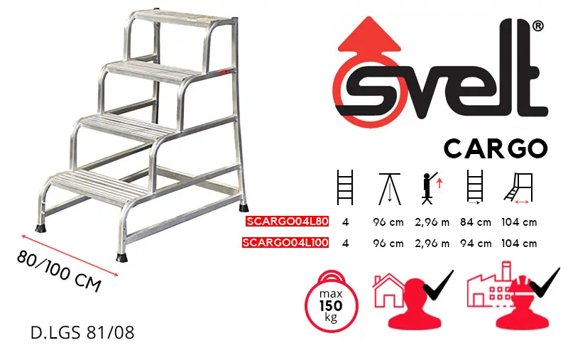 Svelt Cargo SCARGO04L80 SCARGO04L100 - Sgabello Professionale 4 gradini